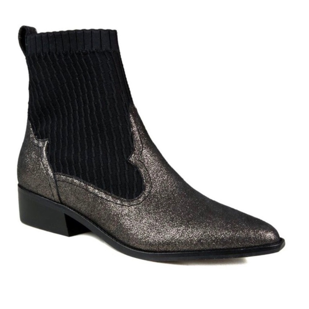 CECILIA NEW YORKWomenAnkle Boots Metallic GlitterSockBootPointedToeBlock Heel8.5